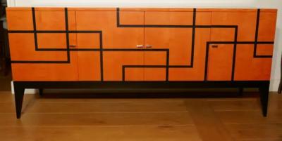 Aymeric Lefort Buffet Filets in Hermes Orange and Black Sycamore Marquetery by Aymeric Lefort