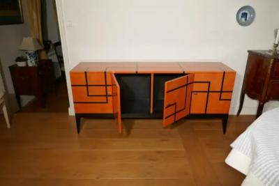 Aymeric Lefort Buffet Filets in Hermes Orange and Black Sycamore Marquetery by Aymeric Lefort