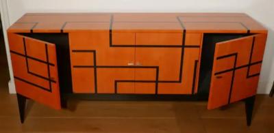 Aymeric Lefort Buffet Filets in Hermes Orange and Black Sycamore Marquetery by Aymeric Lefort