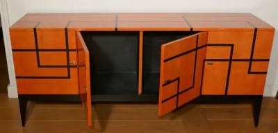 Aymeric Lefort Buffet Filets in Hermes Orange and Black Sycamore Marquetery by Aymeric Lefort
