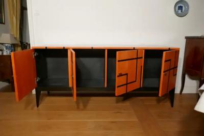 Aymeric Lefort Buffet Filets in Hermes Orange and Black Sycamore Marquetery by Aymeric Lefort