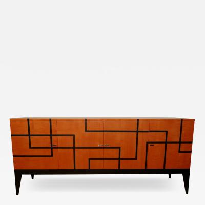 Aymeric Lefort Buffet Filets in Hermes Orange and Black Sycamore Marquetery by Aymeric Lefort