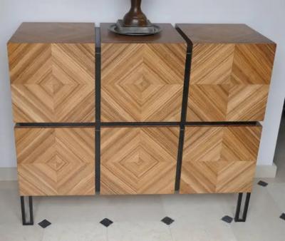 Aymeric Lefort Buffet Losange Three Doors in Zebrano and Black Metal Legs