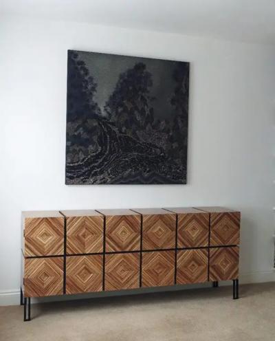 Aymeric Lefort Buffet Losange Three Doors in Zebrano and Black Metal Legs