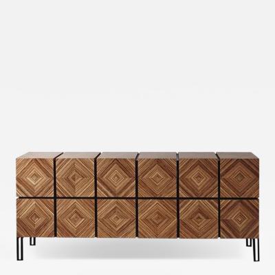 Aymeric Lefort Buffet Losange Three Doors in Zebrano and Black Metal Legs