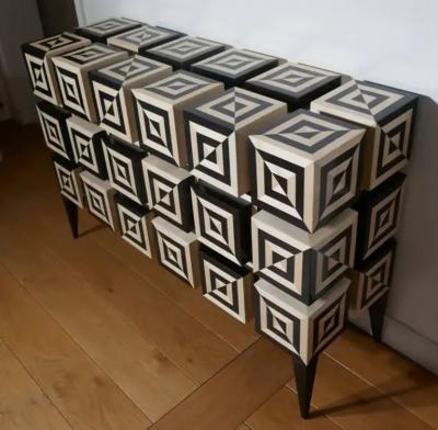 Aymeric Lefort Buffet Ondulation 2 in Black and White Sycomore Marquetery by Aymeric Lefort