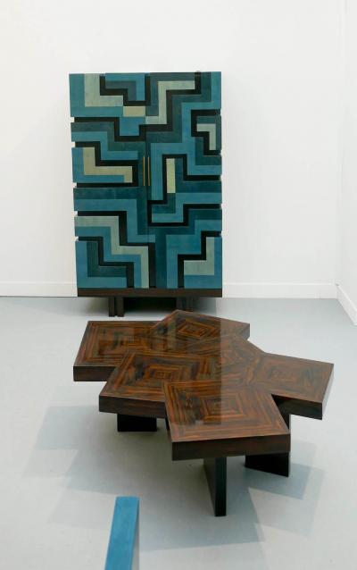 Aymeric Lefort Cabinet Labyrinthe in Bleu and Grey Tinted Charm