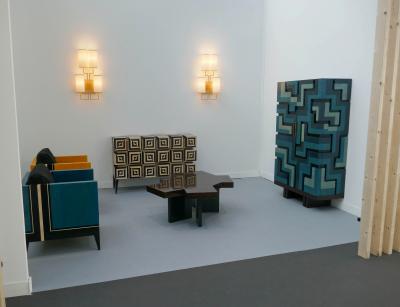 Aymeric Lefort Cabinet Labyrinthe in Bleu and Grey Tinted Charm