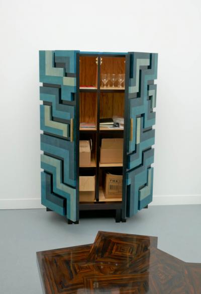 Aymeric Lefort Cabinet Labyrinthe in Bleu and Grey Tinted Charm