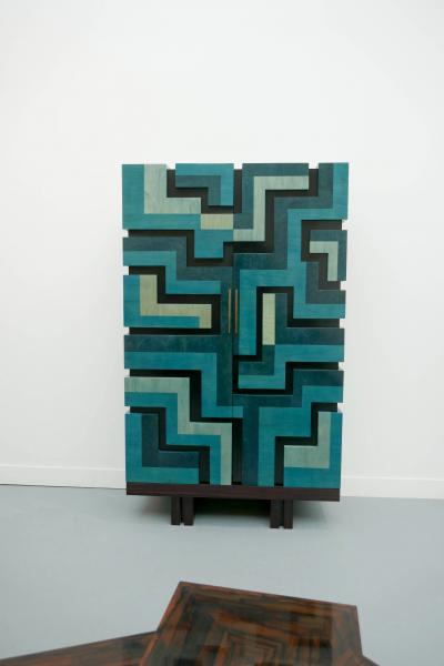 Aymeric Lefort Cabinet Labyrinthe in Bleu and Grey Tinted Charm