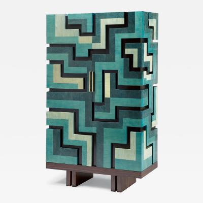 Aymeric Lefort Cabinet Labyrinthe in Bleu and Grey Tinted Charm