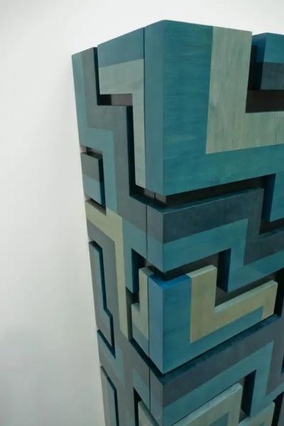 Aymeric Lefort Cabinet Labyrinthe in Bleu and Grey Tinted Charm by Aymeric Lefort