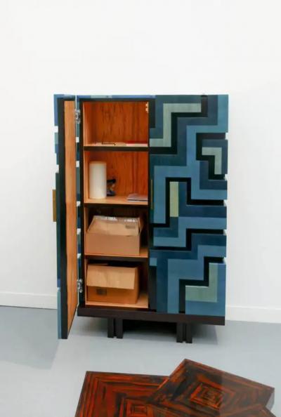 Aymeric Lefort Cabinet Labyrinthe in Bleu and Grey Tinted Charm by Aymeric Lefort