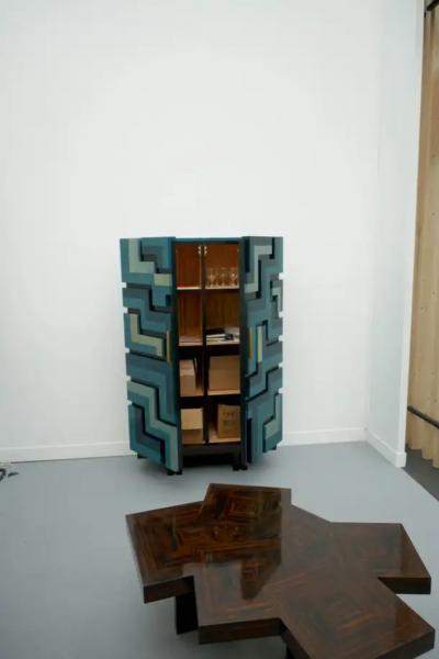 Aymeric Lefort Cabinet Labyrinthe in Bleu and Grey Tinted Charm by Aymeric Lefort
