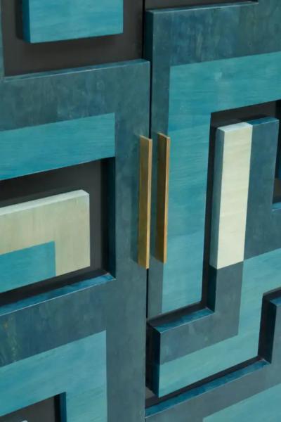 Aymeric Lefort Cabinet Labyrinthe in Bleu and Grey Tinted Charm by Aymeric Lefort