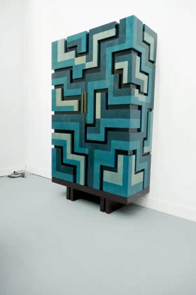 Aymeric Lefort Cabinet Labyrinthe in Bleu and Grey Tinted Charm by Aymeric Lefort