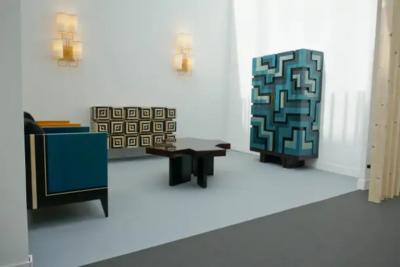 Aymeric Lefort Cabinet Labyrinthe in Bleu and Grey Tinted Charm by Aymeric Lefort