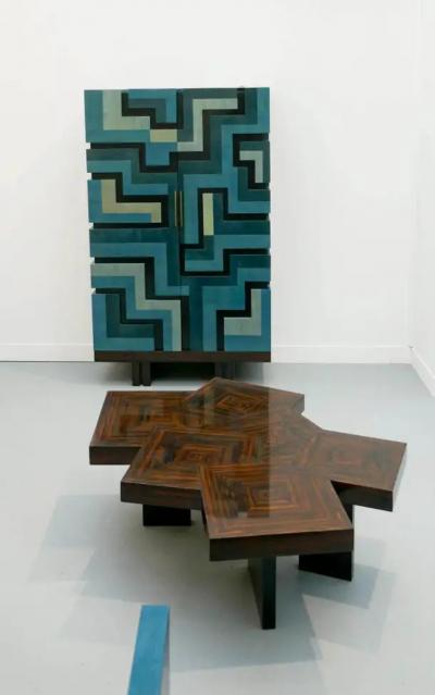 Aymeric Lefort Cabinet Labyrinthe in Bleu and Grey Tinted Charm by Aymeric Lefort