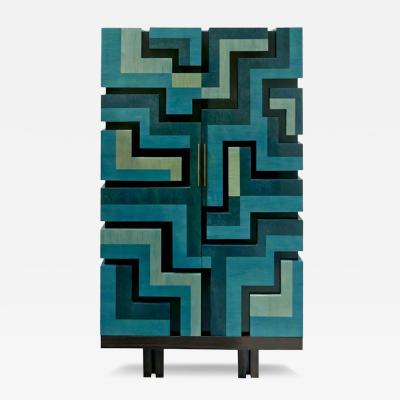 Aymeric Lefort Cabinet Labyrinthe in Bleu and Grey Tinted Charm by Aymeric Lefort