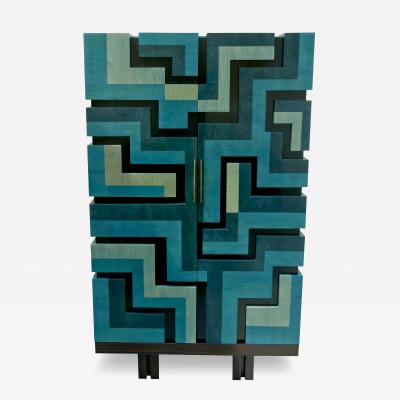 Aymeric Lefort Cabinet Labyrinthe in Bleu and Grey Tinted Charm by Aymeric Lefort