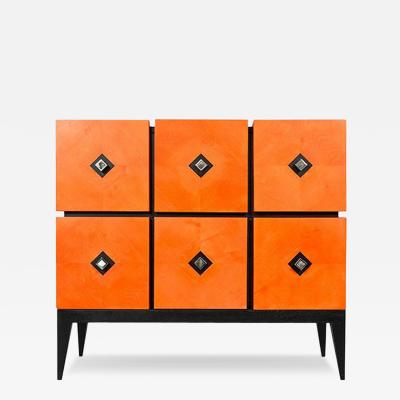 Aymeric Lefort Chest of Drawers Losange in Orange Tinted Sycomore Open Is Tow Drawers
