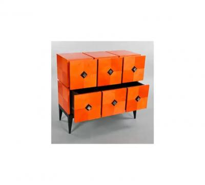 Aymeric Lefort Chest of Drawers Losange in Orange Tinted Sycomore Open is Tow Drawers