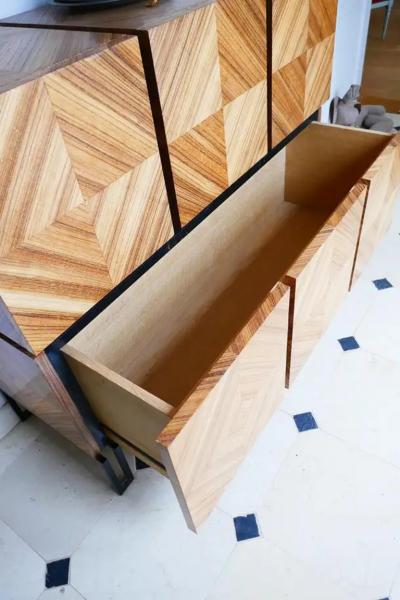 Aymeric Lefort Chest of Drawers Losange in Zebrano Open Is Tow Drawers