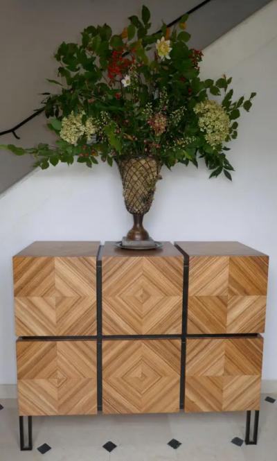 Aymeric Lefort Chest of Drawers Losange in Zebrano Open in Tow Drawers