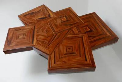 Aymeric Lefort Coffee Table Fusion in Marquetery of Santos Wood by Aymeric Lefort