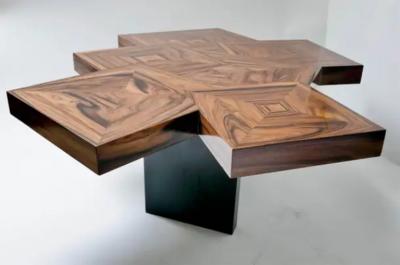 Aymeric Lefort Coffee Table Fusion in Marquetery of Santos Wood by Aymeric Lefort