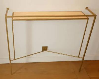 Aymeric Lefort Console in Gold Bronze Brass Patina with One Sycamore Shelve by Aymeric Lefort