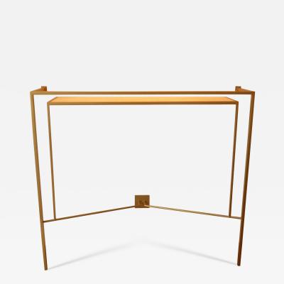 Aymeric Lefort Console in Gold Bronze Brass Patina with One Sycamore Shelve by Aymeric Lefort
