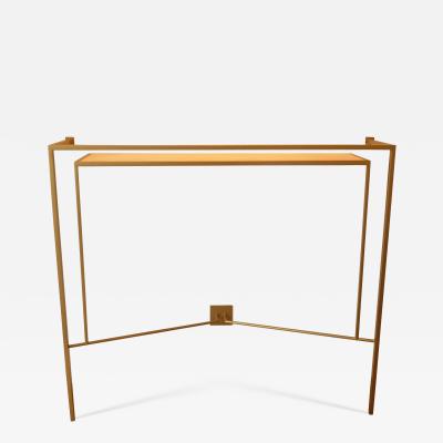 Aymeric Lefort Console in Gold Bronze Brass Patina with One Sycamore Shelve by Aymeric Lefort