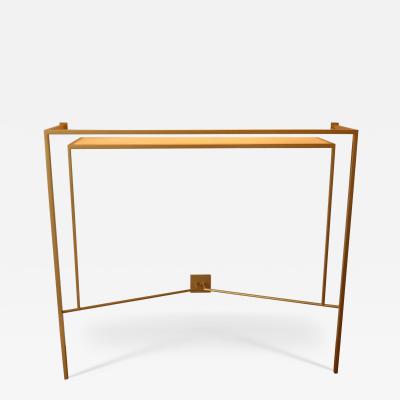 Aymeric Lefort Console in Gold Bronze Brass Patina with One Sycamore Shelve by Aymeric Lefort