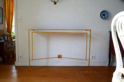 Aymeric Lefort Console in Gold Bronze Brass Patina with One Walnut Shelve by Aymeric Lefort