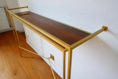 Aymeric Lefort Console in Gold Bronze Brass Patina with One Walnut Shelve by Aymeric Lefort