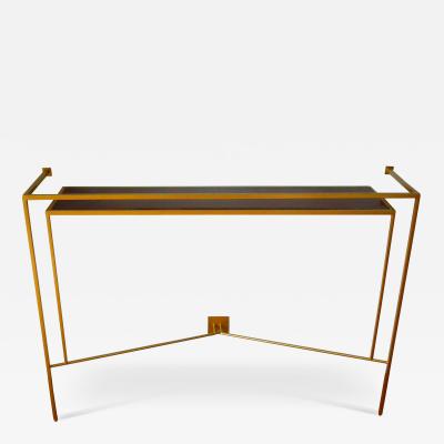 Aymeric Lefort Console in Gold Bronze Brass Patina with One Walnut Shelve by Aymeric Lefort