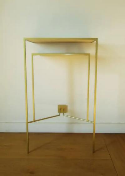 Aymeric Lefort Console in Gold Bronze Patina with tow Sycamore Shelves by Aymeric Lefort