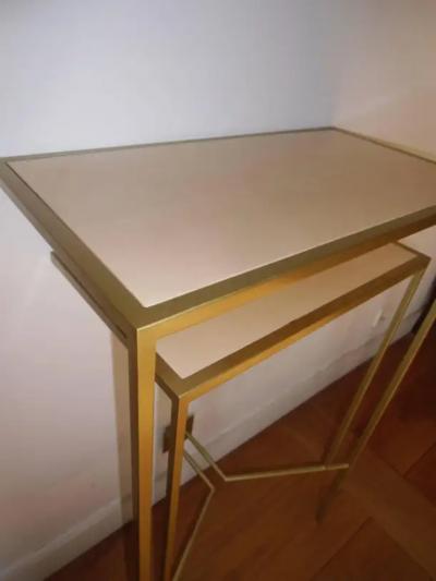 Aymeric Lefort Console in Gold Bronze Patina with tow Sycamore Shelves by Aymeric Lefort