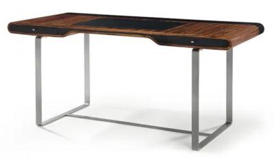 Aymeric Lefort Little Shanghai Desk in Olive Wood and Black Sycamore Silver Painted Leg
