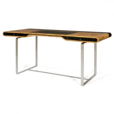 Aymeric Lefort Little Shanghai Desk in Zebrano Wood and Black Sycomore Silver Painted Leg