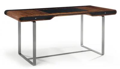 Aymeric Lefort Little Shanghai Desk in Zebrano Wood and Black Sycomore Silver Painted Leg