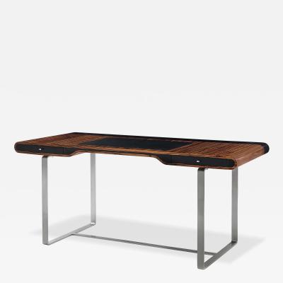 Aymeric Lefort Little Shanghai Desk in Zebrano Wood and Black Sycomore Silver Painted Leg