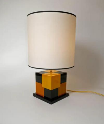 Aymeric Lefort New Black and Yellow table Lamp in Tinted Wood Marquetry by Aymeric Lefort