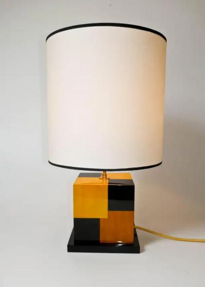 Aymeric Lefort New Black and Yellow table Lamp in Tinted Wood Marquetry by Aymeric Lefort