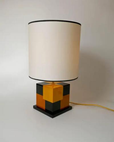 Aymeric Lefort New Black and Yellow table Lamp in Tinted Wood Marquetry by Aymeric Lefort