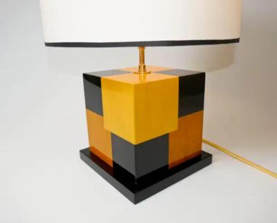 Aymeric Lefort New Black and Yellow table Lamp in Tinted Wood Marquetry by Aymeric Lefort