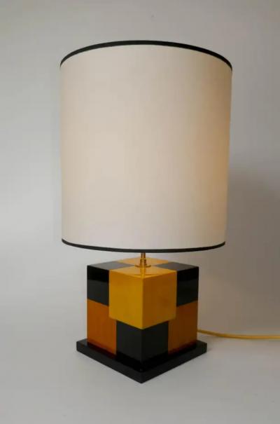 Aymeric Lefort New Black and Yellow table Lamp in Tinted Wood Marquetry by Aymeric Lefort
