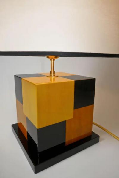 Aymeric Lefort New Black and Yellow table Lamp in Tinted Wood Marquetry by Aymeric Lefort