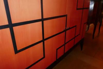 Aymeric Lefort New Buffet in Hermes Orange Feu and Black Marquetery by Aymeric Lefort